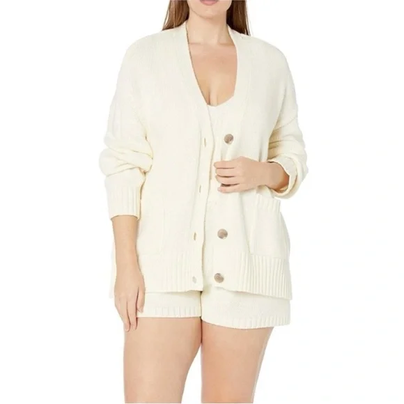 The Drop | Women’s Brigitte Cotton Whisper White Ivory Ribbed Knit Cardigan 2X - Picture 3 of 6
